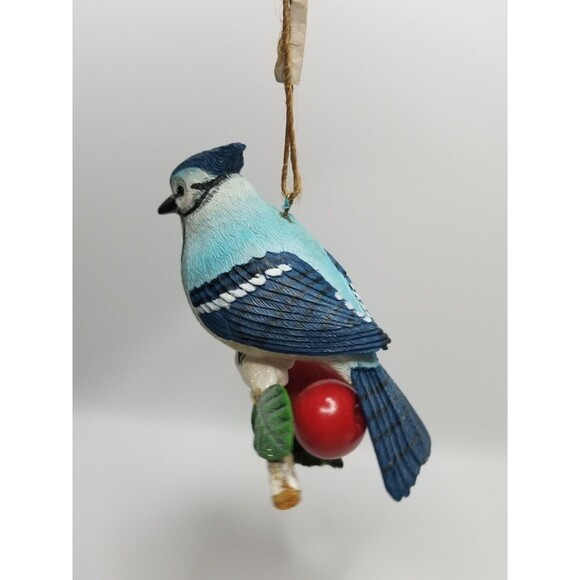 Winter Blue Jay Christmas Ornament Bird On Snowy Apple Branch 4" Wide - Picture 5 of 7